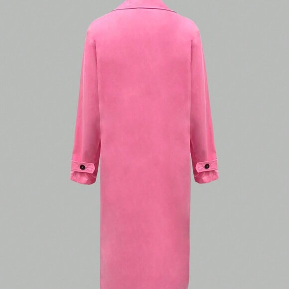Pink Elegant Women's Long Button Windbreaker Coat - Picture 3 of 7